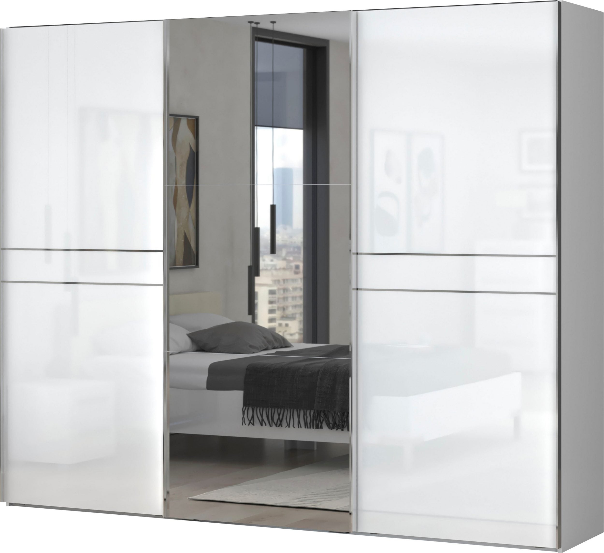 Dulap cu usi glisante Piano vopsit UV, lucios, cu functie de inchidere soft, 272 cm latime Arboteca
