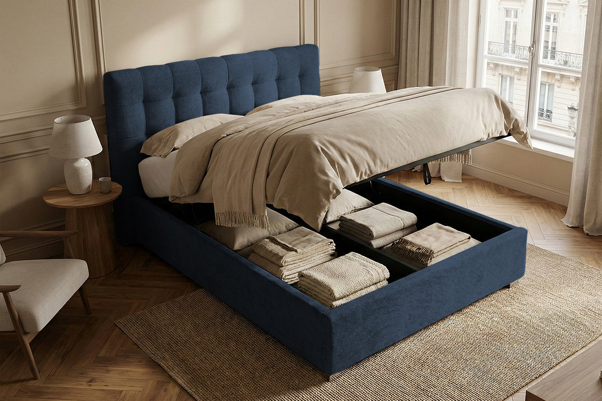 Pat Tapițat Strasbourg Premium, cu somieră rabatabilă și ladă depozitare Prestige Home