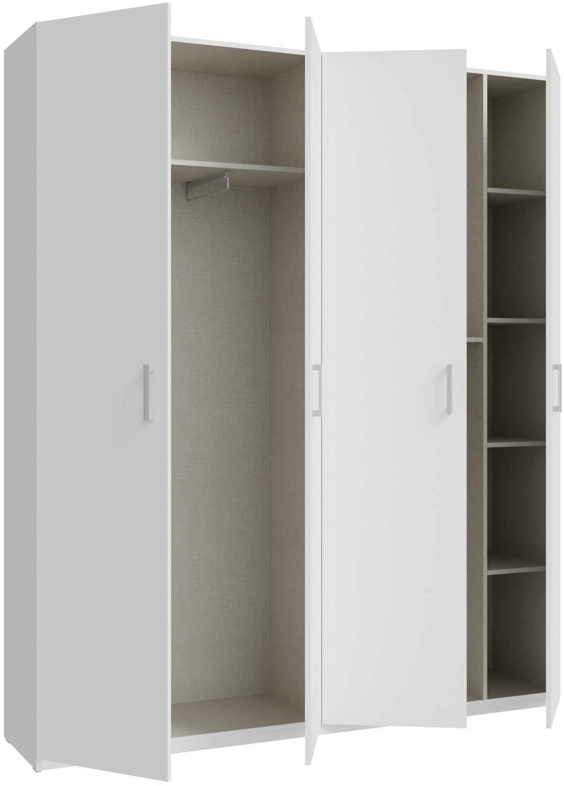 Dulap Forte cu 4 uși, alb, 177×210×42 cm, adâncime redusă Arboteca