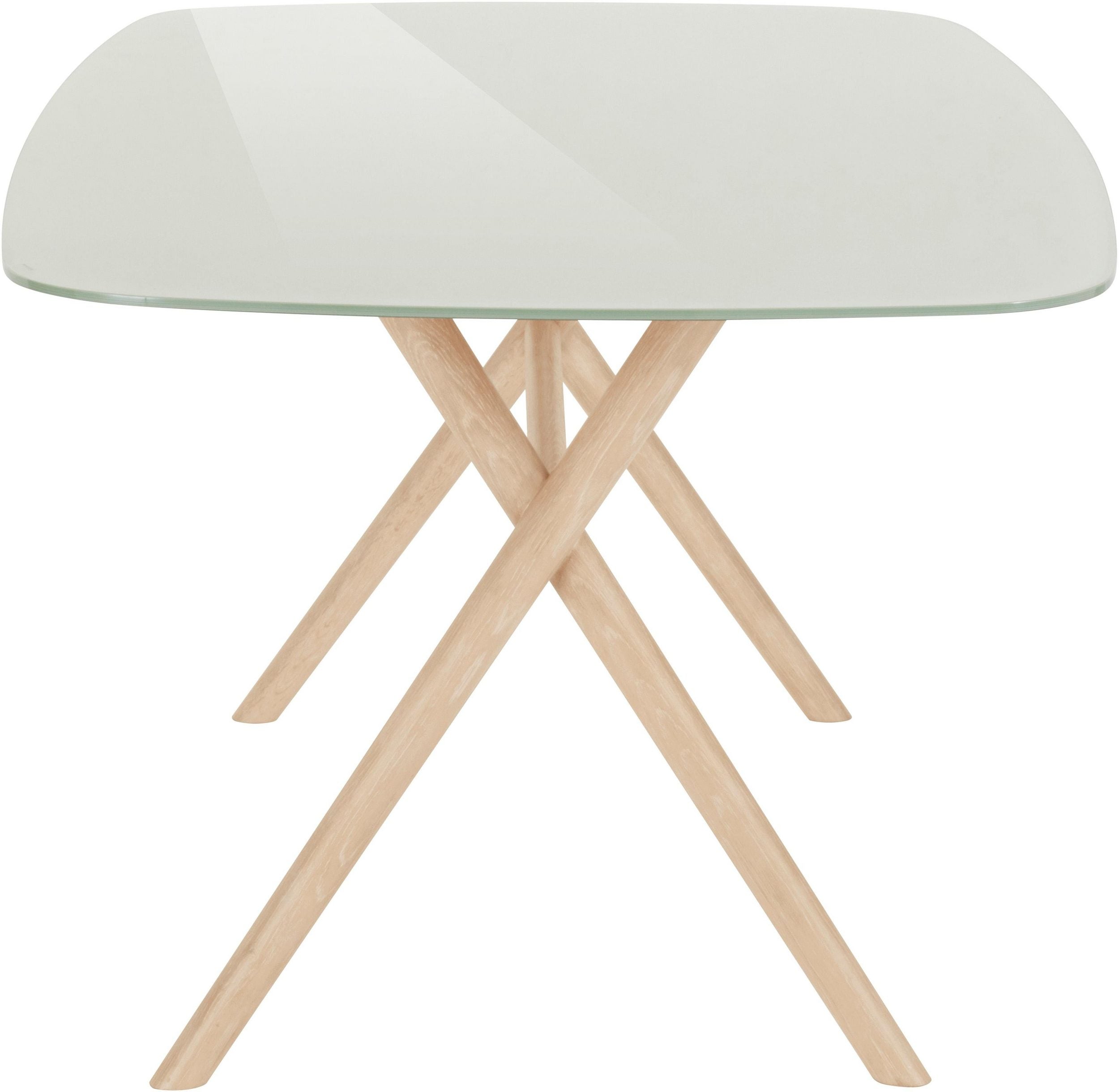 Masă Buus, picioare din lemn masiv de frasin, blat sticla, 180 cm latime Arboteca