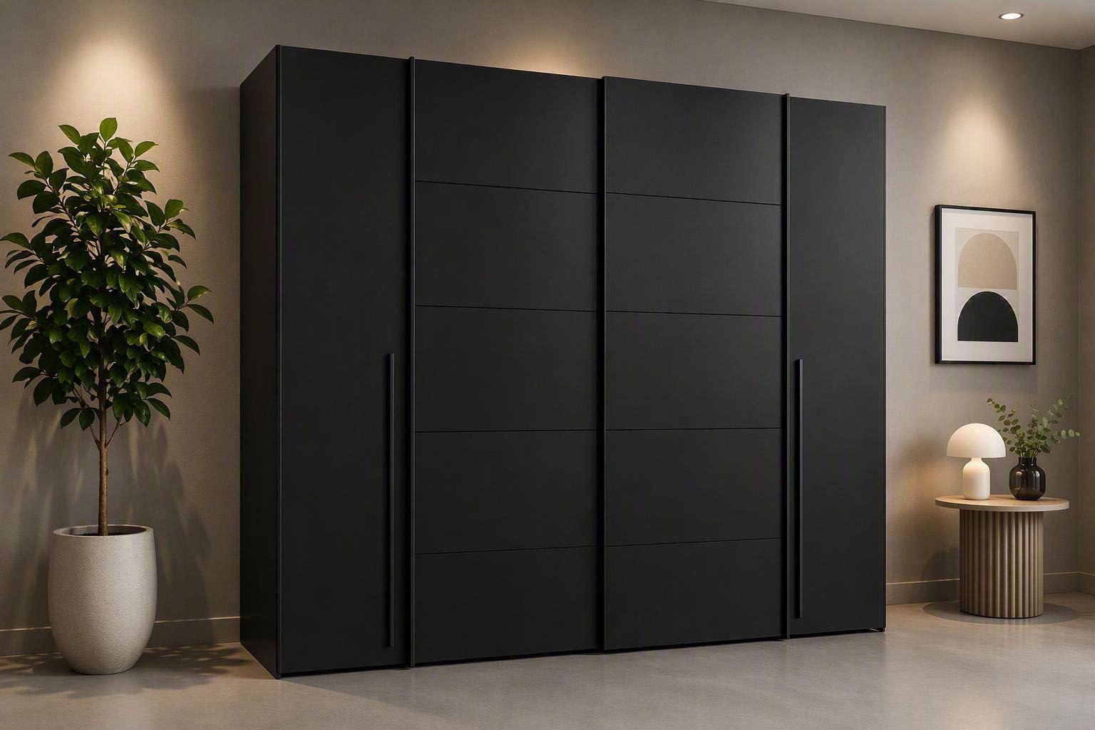 Dulap Narago combinat cu uși glisante și batante, negru/alb, 270×210×61 cm Arboteca