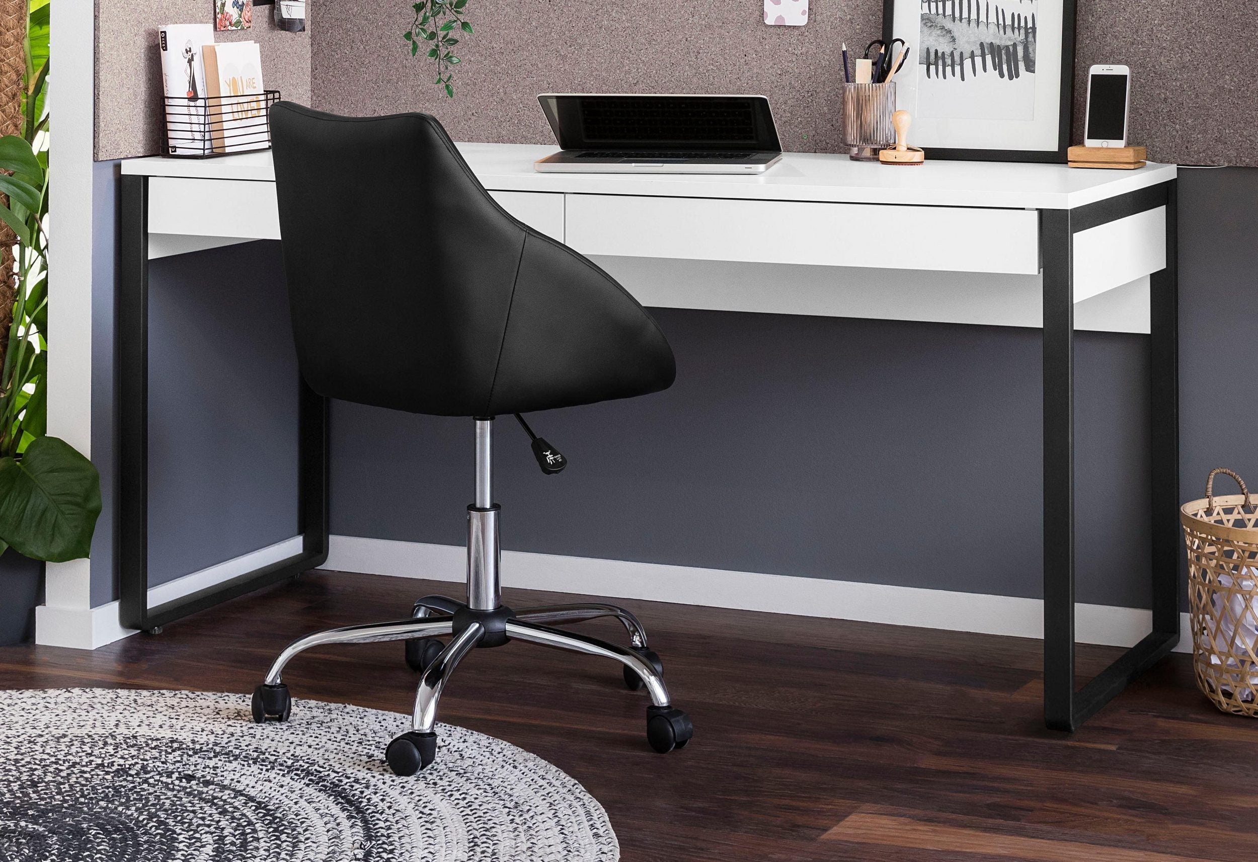 Birou Moid 160 cm, alb cu picioare negre Arboteca