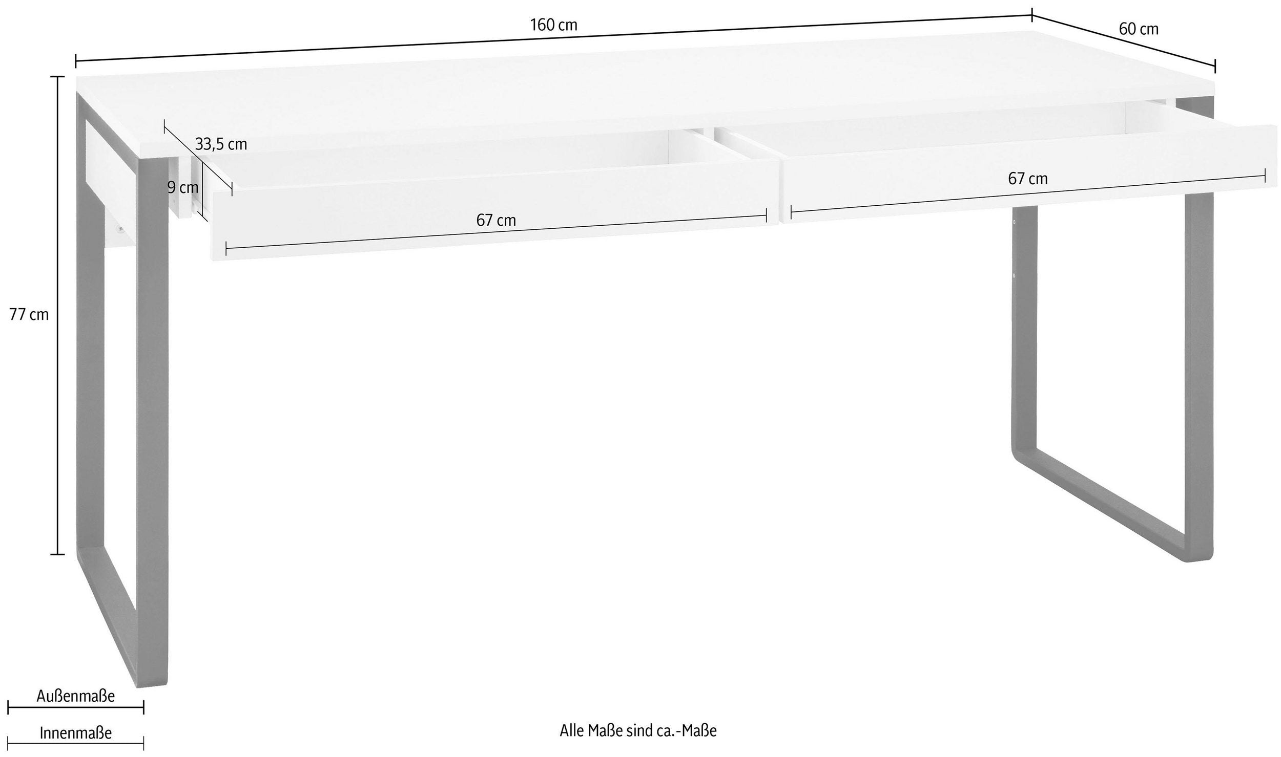Birou Moid 160 cm, alb cu picioare negre Arboteca