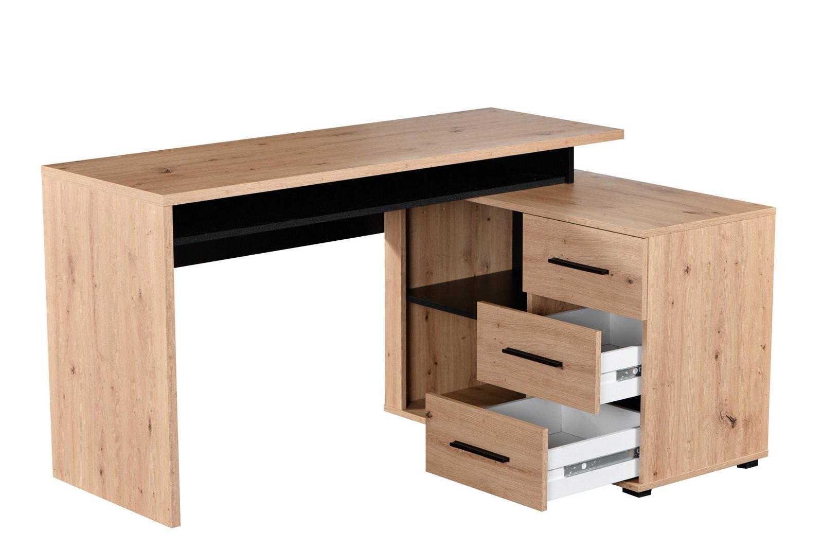Birou Arhimed pentru home office, stejar artisan/negru, 137×75×101 cm Arboteca