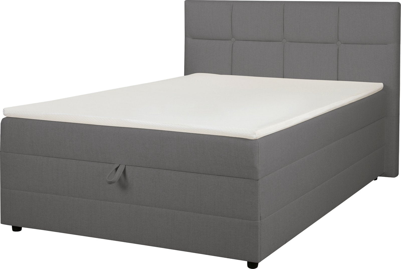 Pat tapițat Fillmore 140×200 cu ladă, saltea și topper, gri Arboteca