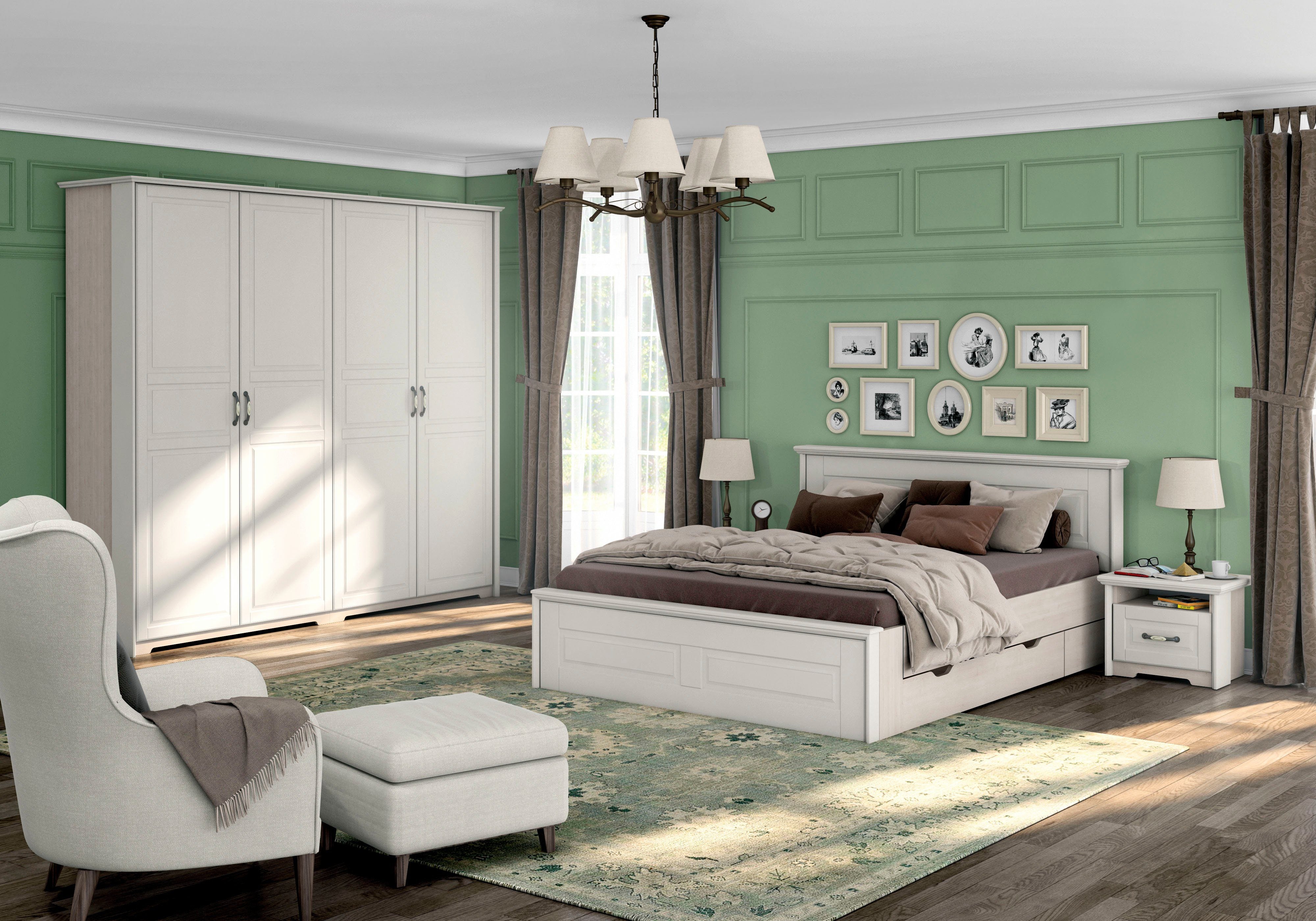 Cadru de pat Evergreen 160×200 cm, stil rustic, MDF lăcuit – alb Arboteca