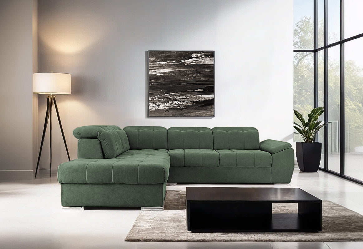 Colțar Extensibil ENZO, cu tetiere, variante stânga/dreapta, 255x220x100 cm Prestige Home