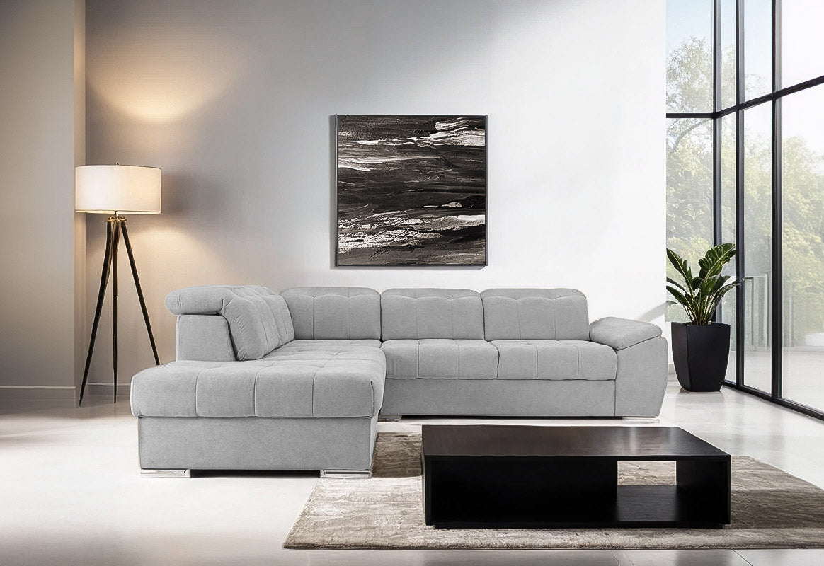 Colțar Extensibil ENZO, cu tetiere, variante stânga/dreapta, 255x220x100 cm Prestige Home