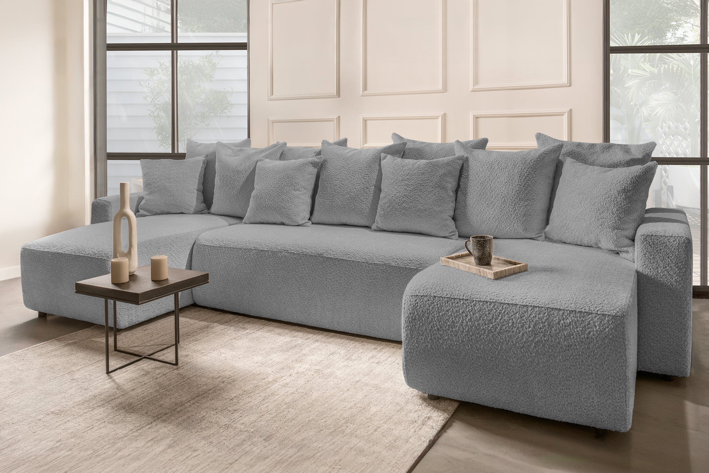 Colțar Extensibil, în formă de U, LIVIGNO, cu ladă de depozitare, 347x154x80 cm Prestige Home