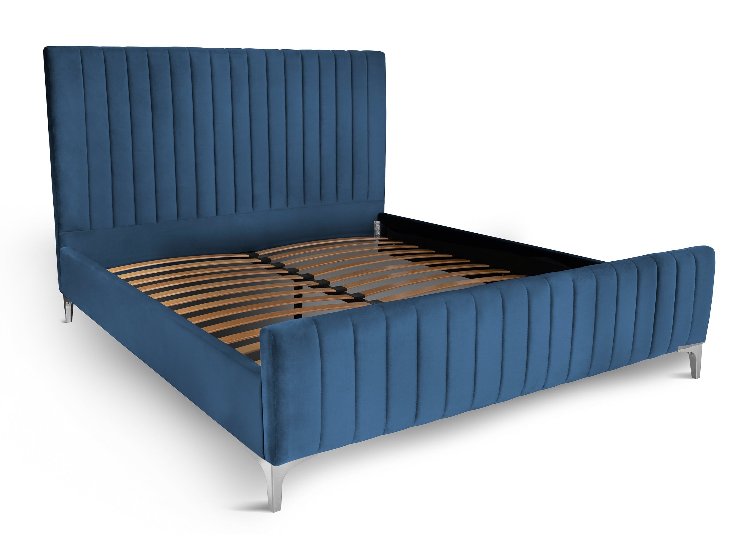 Pat tapițat Dino, cu somieră și picioare înalte #color_Albastru-Velluto