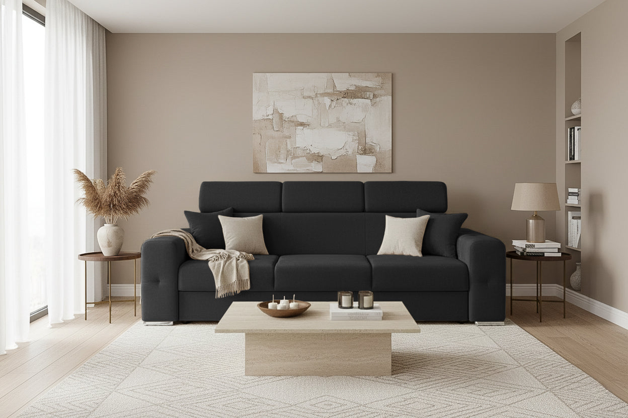 Canapea Extensibilă 3 locuri BELLAGIO, cu tetiere reglabile, 242x95x99 cm Prestige Home
