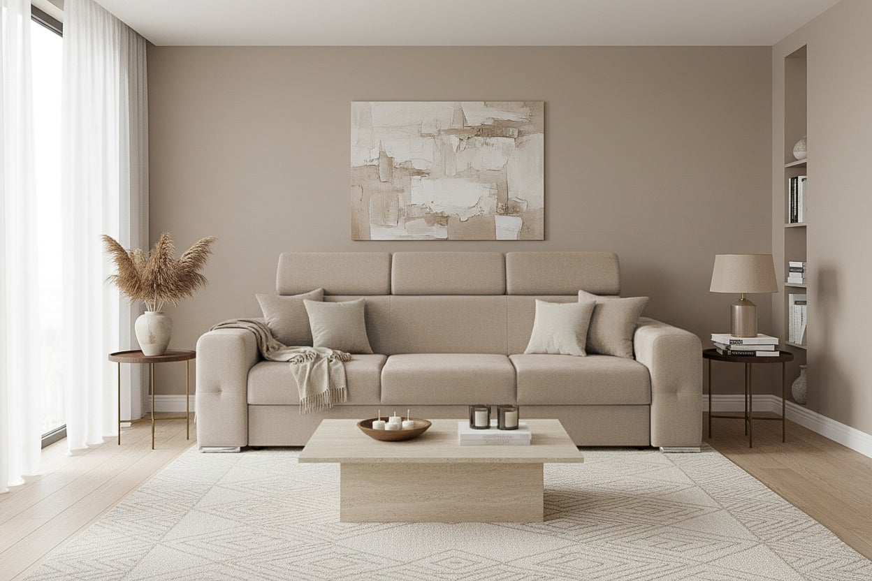 Canapea Extensibilă 3 locuri BELLAGIO, cu tetiere reglabile, 242x95x99 cm Prestige Home