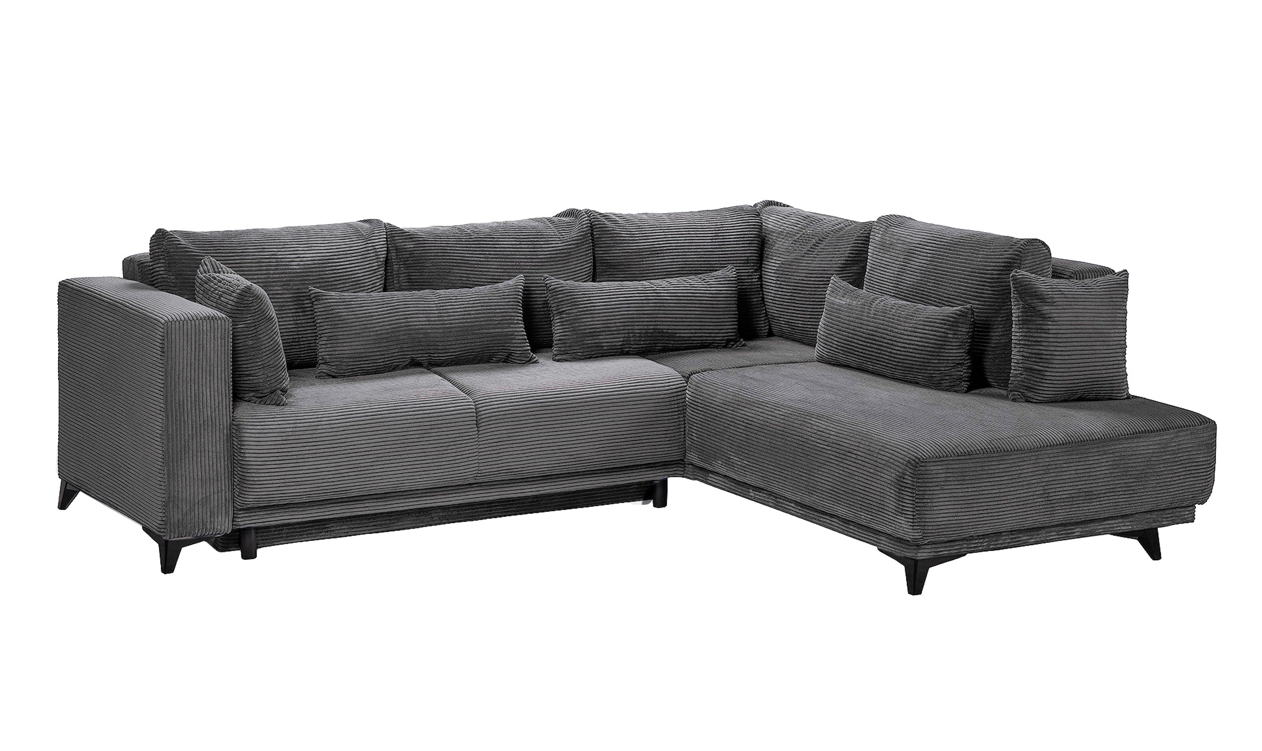 Colțar Extensibil NOMAD, cu ladă de depozitare, variante stânga/dreapta 280x215x90 cm, Prestigehome.ro, #color_Gri-Cenusiu-Zoom