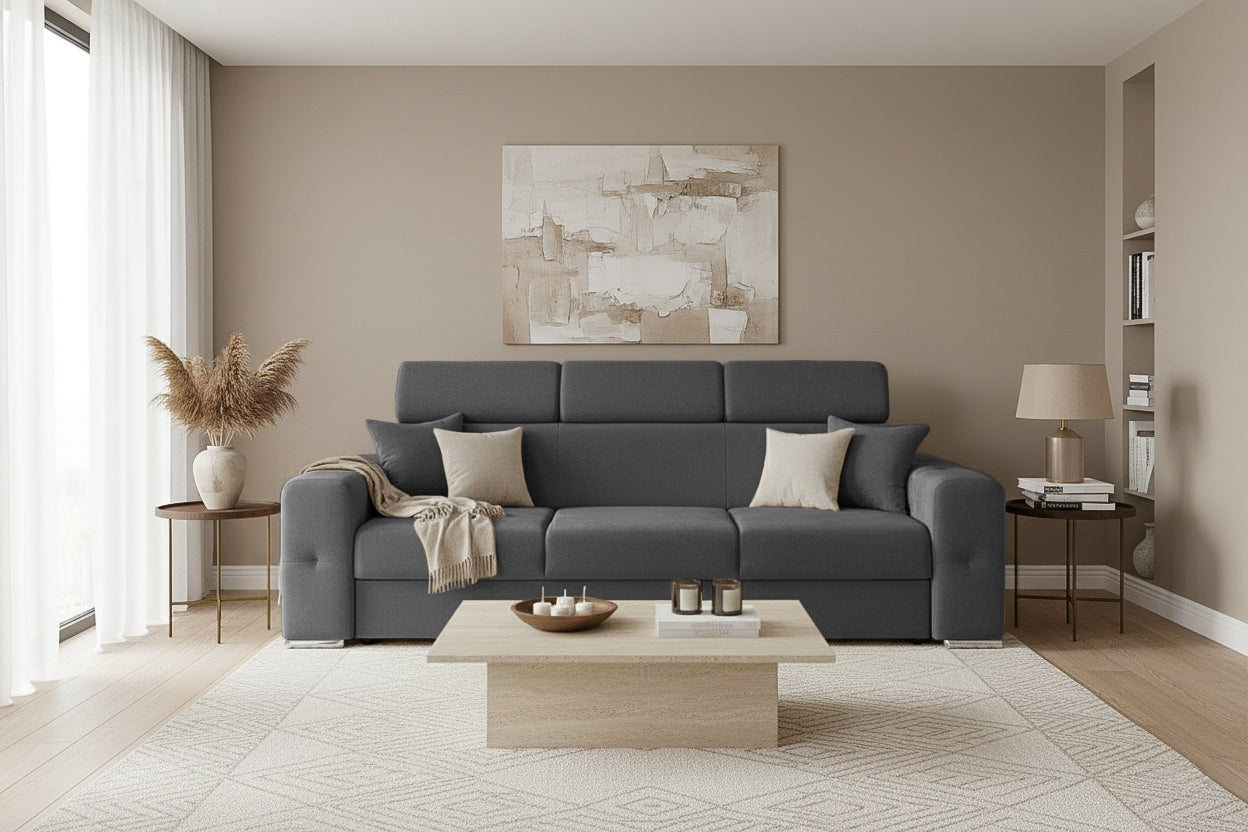 Canapea Extensibilă 3 locuri BELLAGIO, cu tetiere reglabile, 242x95x99 cm Prestige Home
