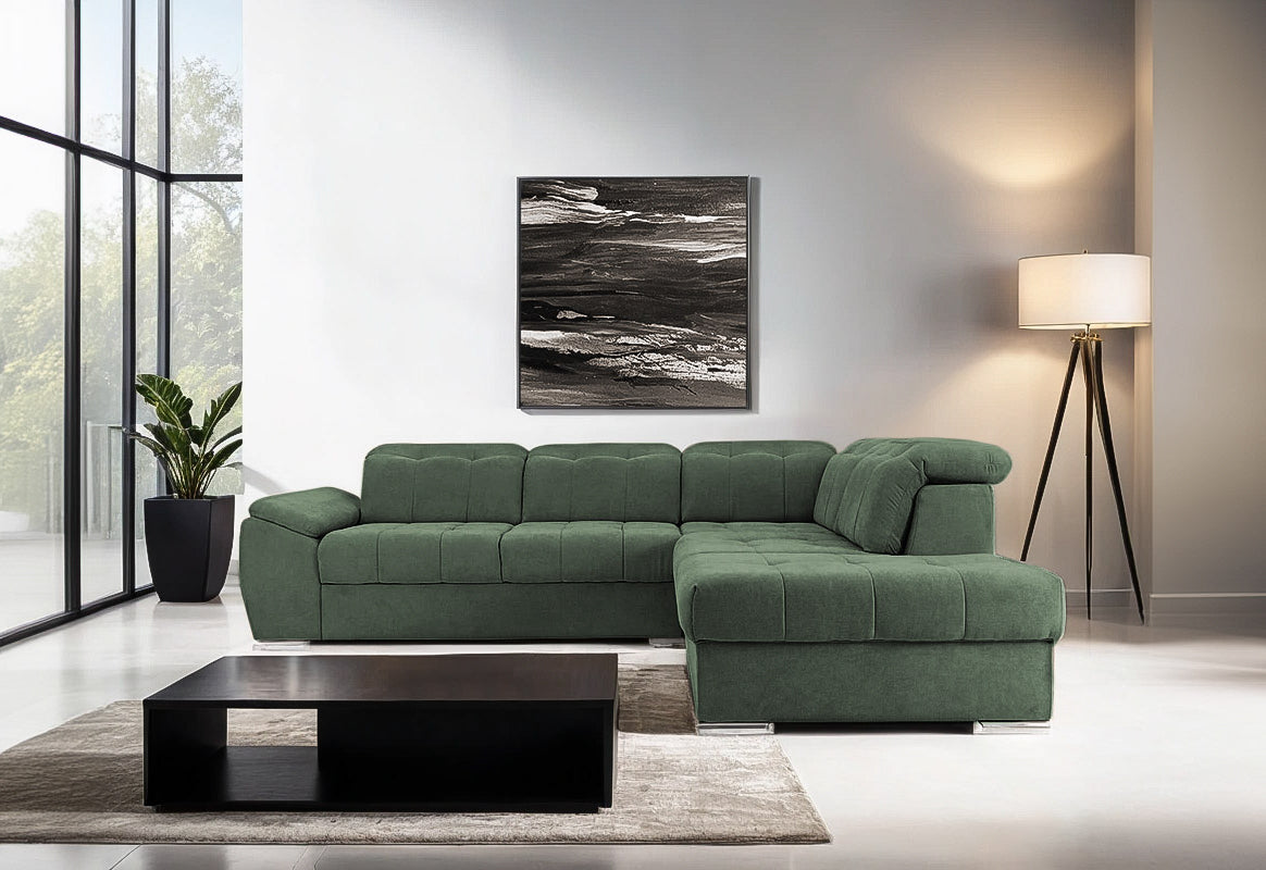 Colțar Extensibil ENZO, cu tetiere, variante stânga/dreapta, 255x220x100 cm Prestige Home