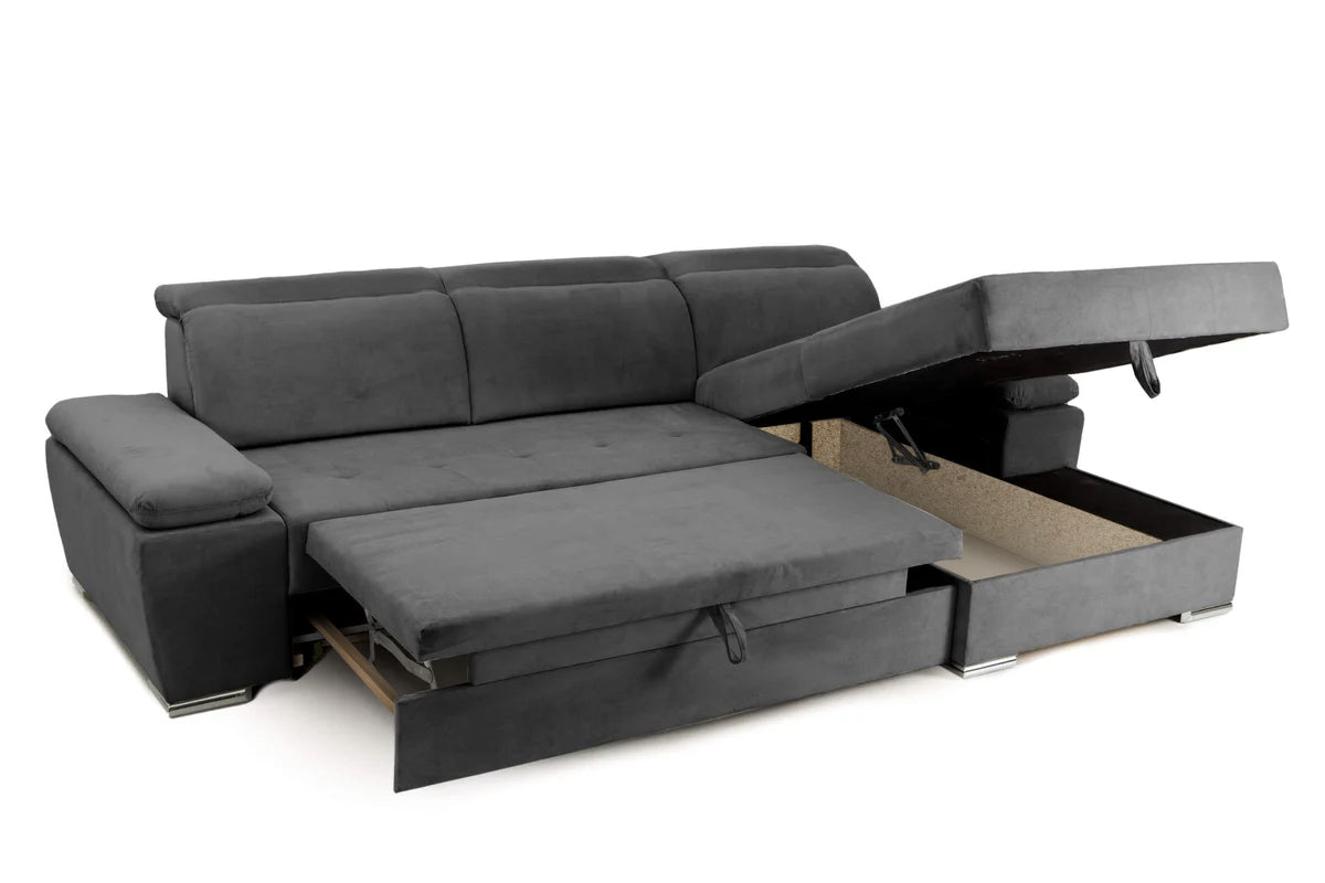 Colțar Extensibil TRENDY, cu ladă de depozitare, cu tetiere reglabile, variante stânga/dreapta 295x170x105 cm Prestige Home