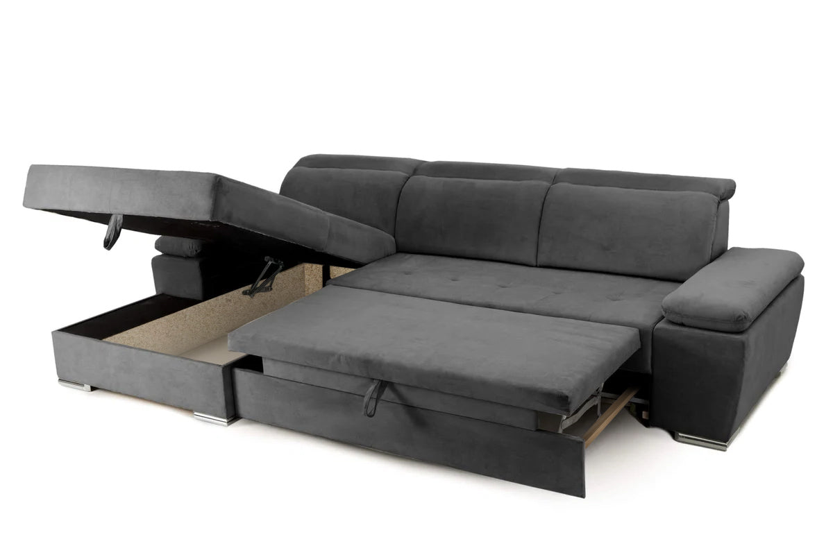 Colțar Extensibil TRENDY, cu ladă de depozitare, cu tetiere reglabile, variante stânga/dreapta 295x170x105 cm Prestige Home