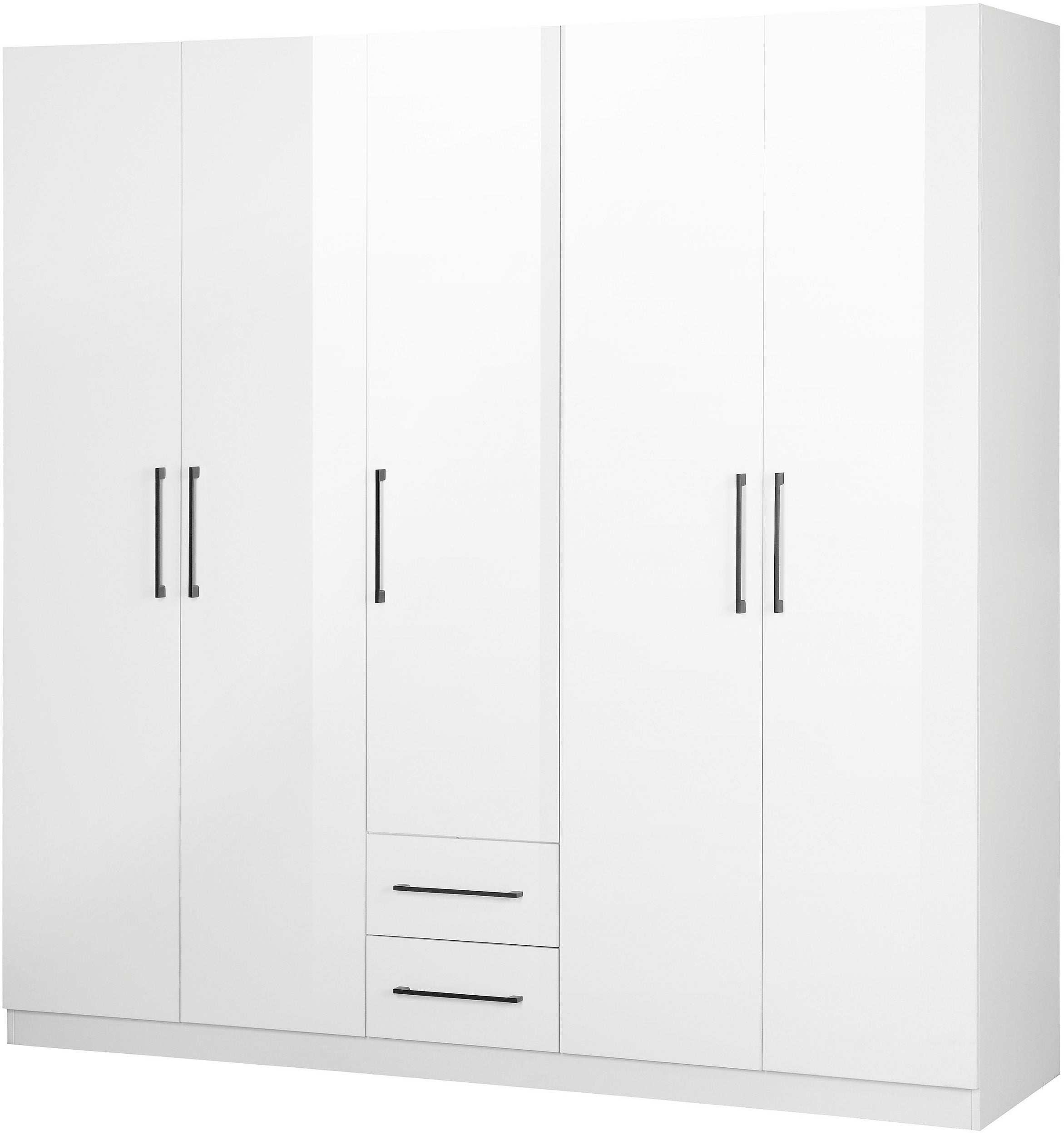 Dulap dormitor Sylt alb lucios, 200 × 200 × 52 cm, 5 uși, PAL Arboteca
