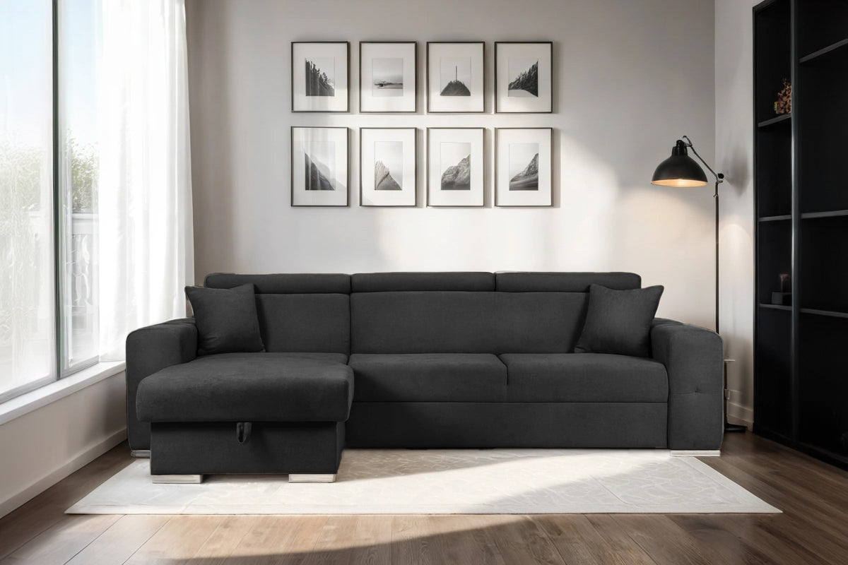 Coltar Extensibil BELLAGIO, sezlong interschimbabil, cu lada de depozitare, cu tetiere, 275x170x85 cm - Prestigehome.ro - Coltare - Prestige - #color_gri-inchis-enjoy