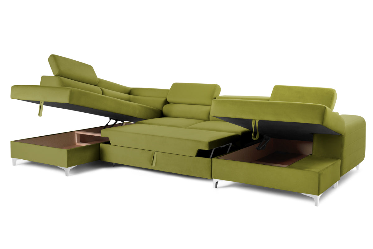 Colțar Extensibil, în formă de U, TIME NEW, cu 2 lăzi de depozitare, cu tetiere reglabile, 360x220x95 cm Prestige Home