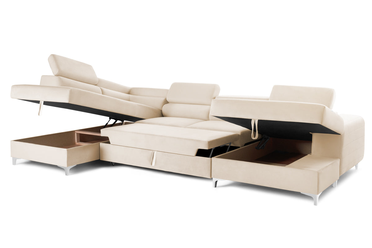 Colțar Extensibil, în formă de U, TIME NEW, cu 2 lăzi de depozitare, cu tetiere reglabile, 360x220x95 cm Prestige Home