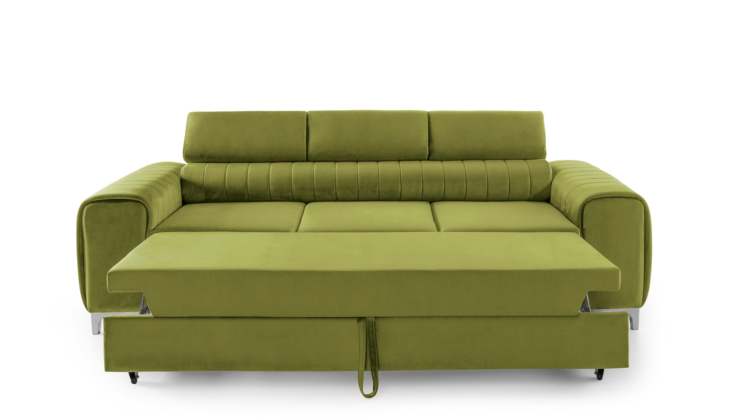 Canapea Extensibilă 3 locuri TIME, cu tetiere reglabile, cu suport lombar, 255x97x94 cm #color_Verde-Olive-Velluto