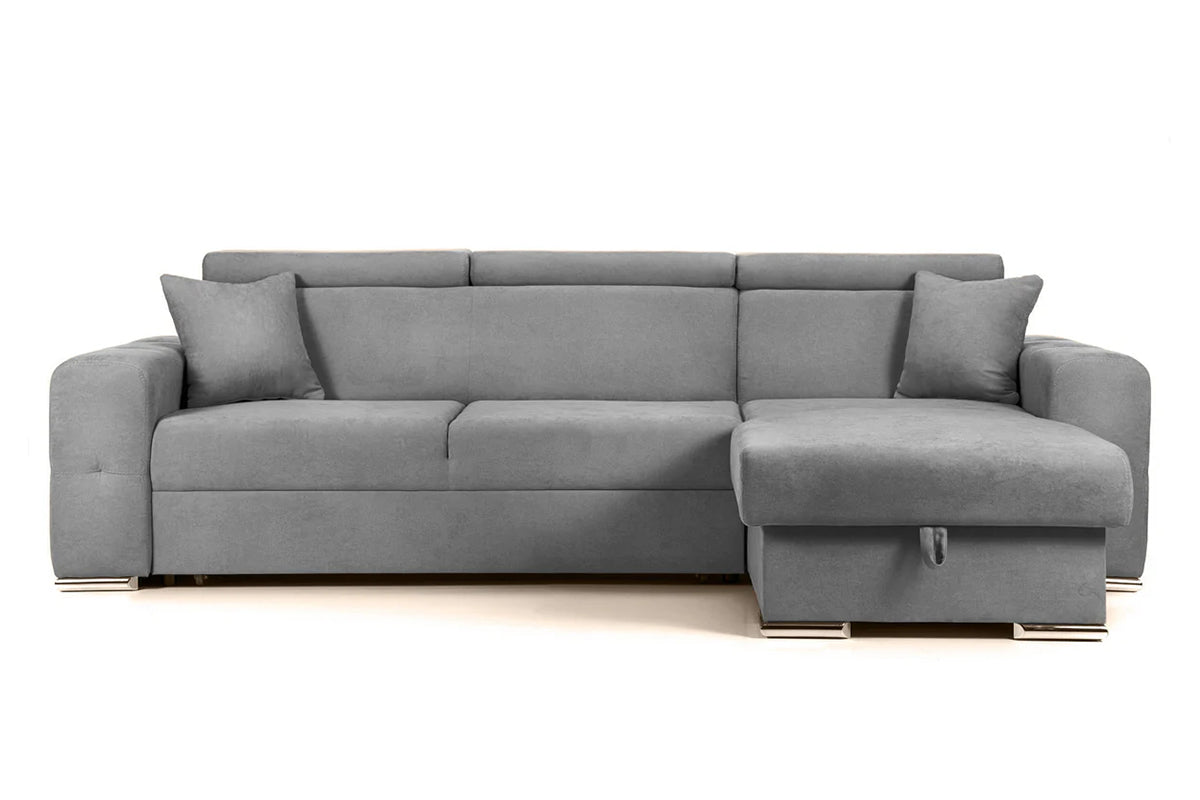 Colțar Extensibil BELLAGIO, șezlong interschimbabil, cu ladă de depozitare, cu tetiere reglabile, 280x170x100 cm Gri-Deschis-Enjoy Dreapta Prestige Home