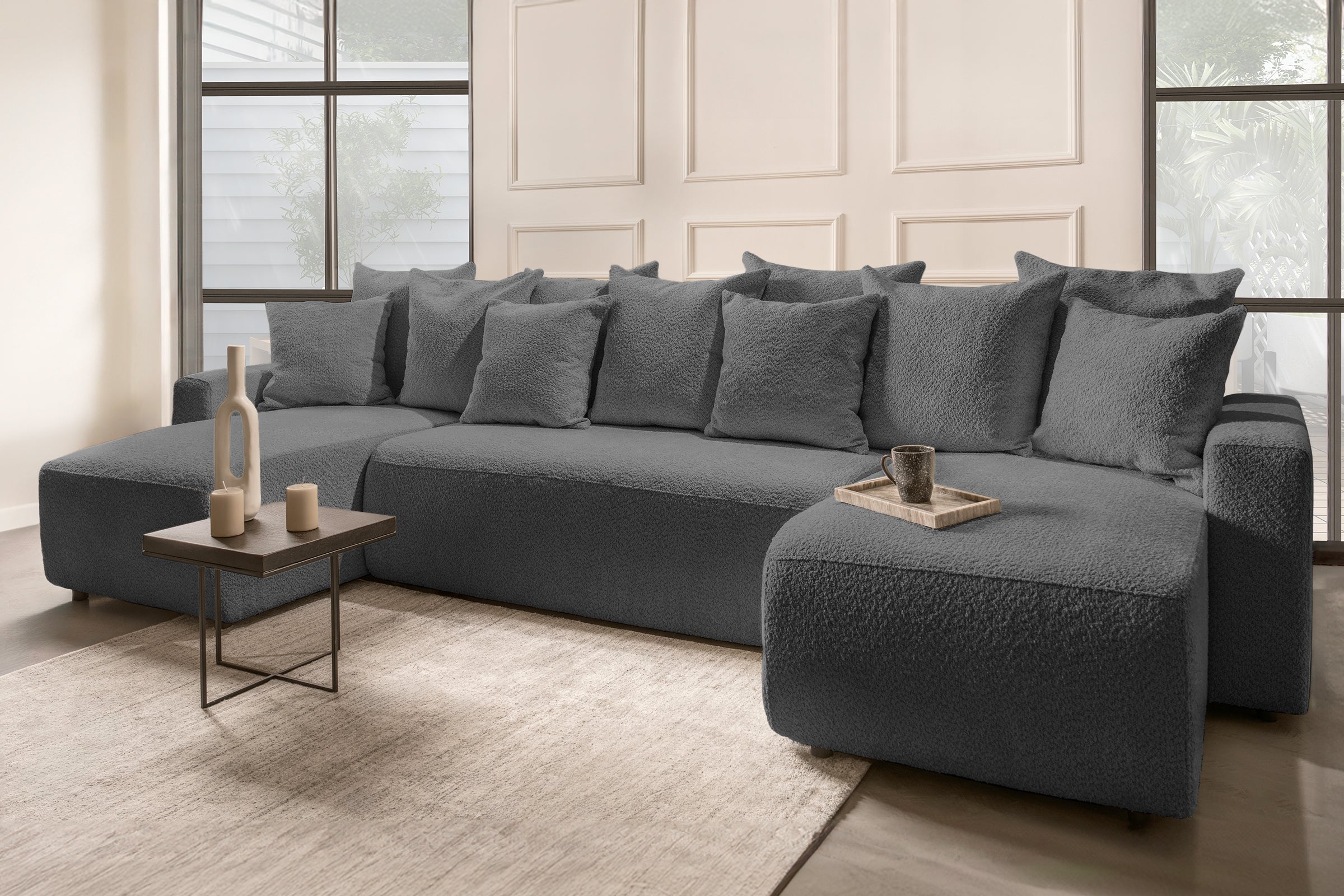 Colțar Extensibil, în formă de U, LIVIGNO, cu ladă de depozitare, 347x154x80 cm Prestige Home