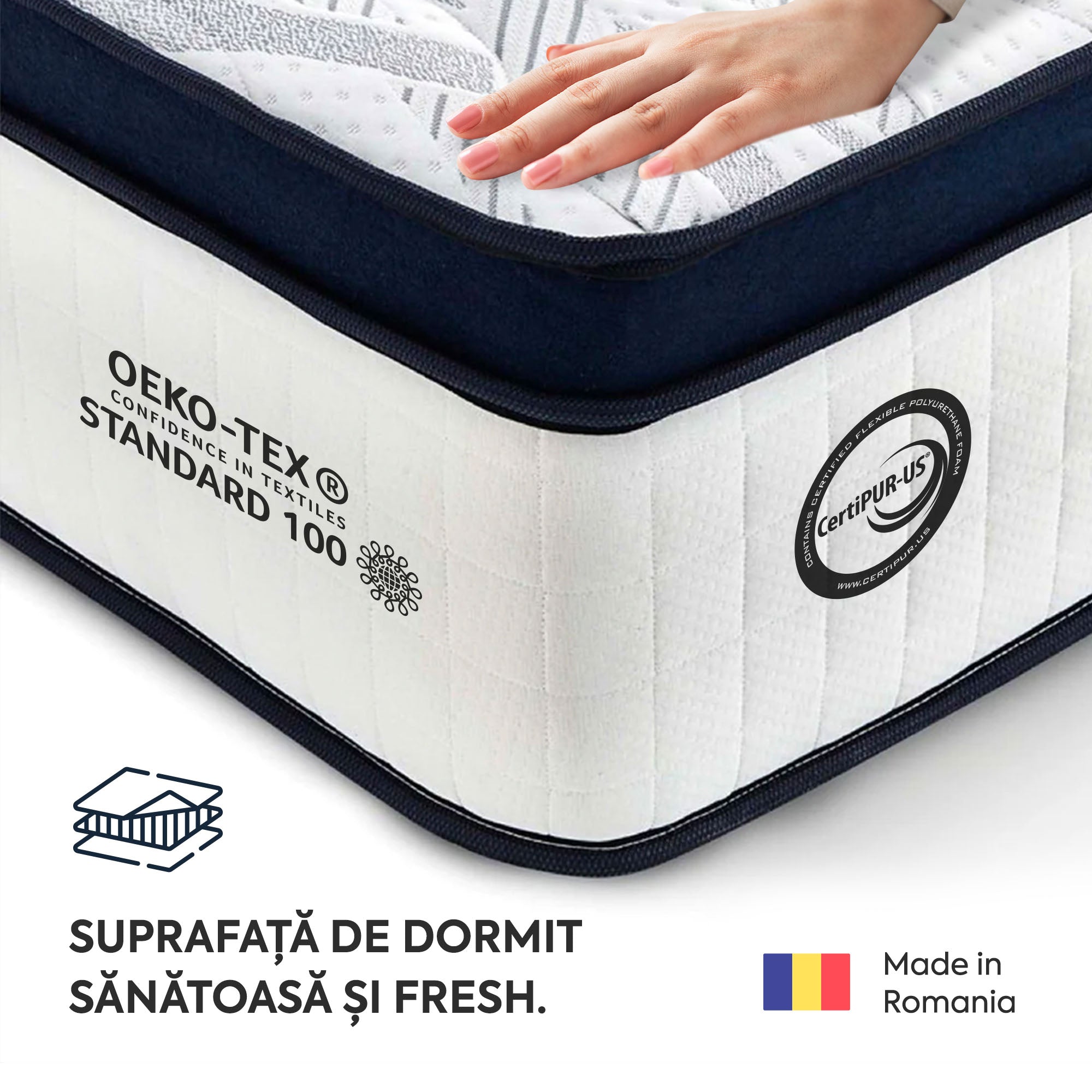 Saltea Ideal Sleep HOTEL SERIES CALIFORNIA LUX MEMORY, Arcuri Bonell, spumă poliuretanică elastică, spumă cu memorie, husă cu aerisire optimă, superortopedică, Grosime 28 cm - Prestige Home