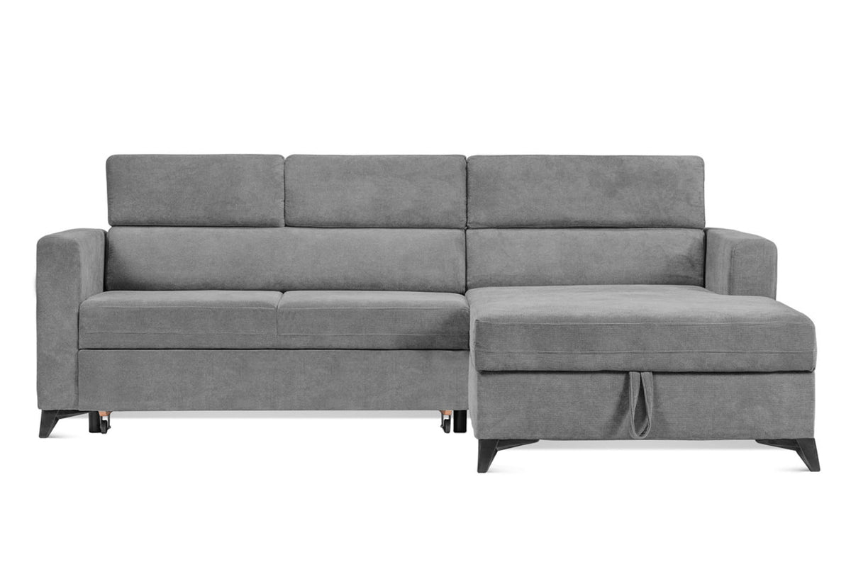 Colțar Extensibil MIZZONI, cu lada depozitare, variante stânga/dreapta, tetiere reglabile, 250 x 175 x 94 cm #color_Gri-Run-Again