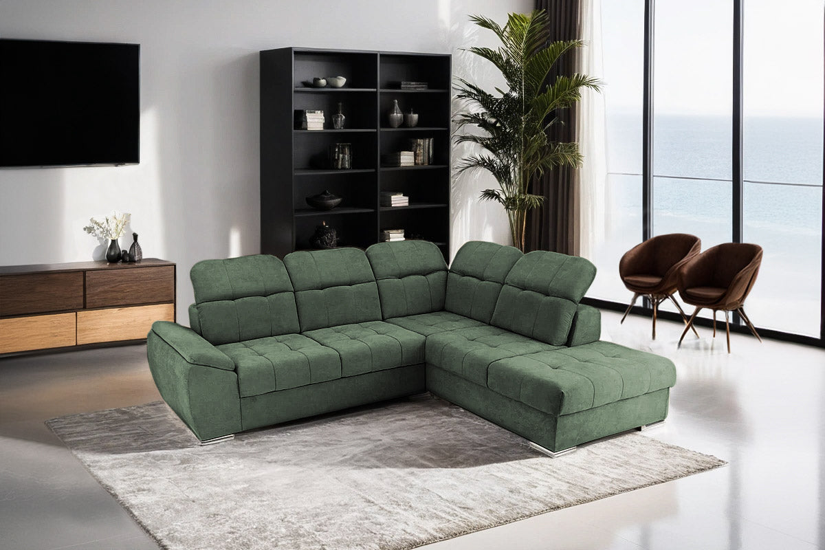 Colțar Extensibil ENZO, cu tetiere, variante stânga/dreapta, 255x220x100 cm Prestige Home