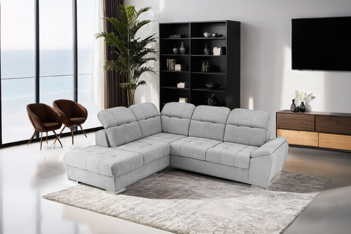 Colțar Extensibil ENZO, cu tetiere, variante stânga/dreapta, 255x220x100 cm Prestige Home