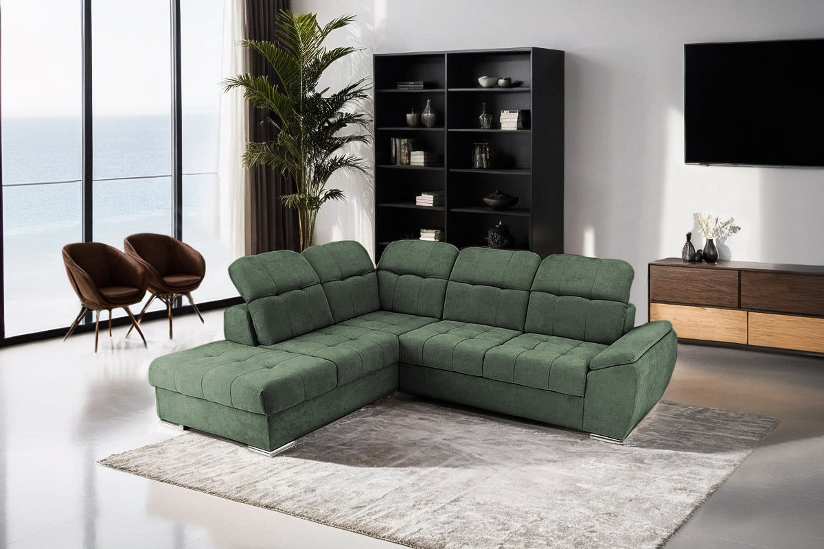 Colțar Extensibil ENZO, cu tetiere, variante stânga/dreapta, 255x220x100 cm Prestige Home