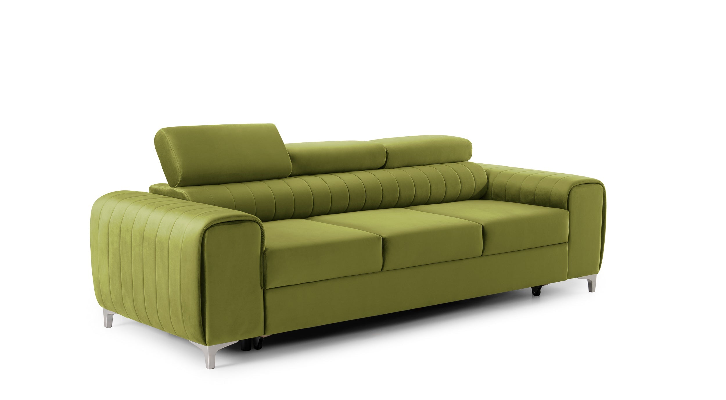 Canapea Extensibilă 3 locuri TIME, cu tetiere reglabile, cu suport lombar, 255x97x94 cm #color_Verde-Olive-Velluto
