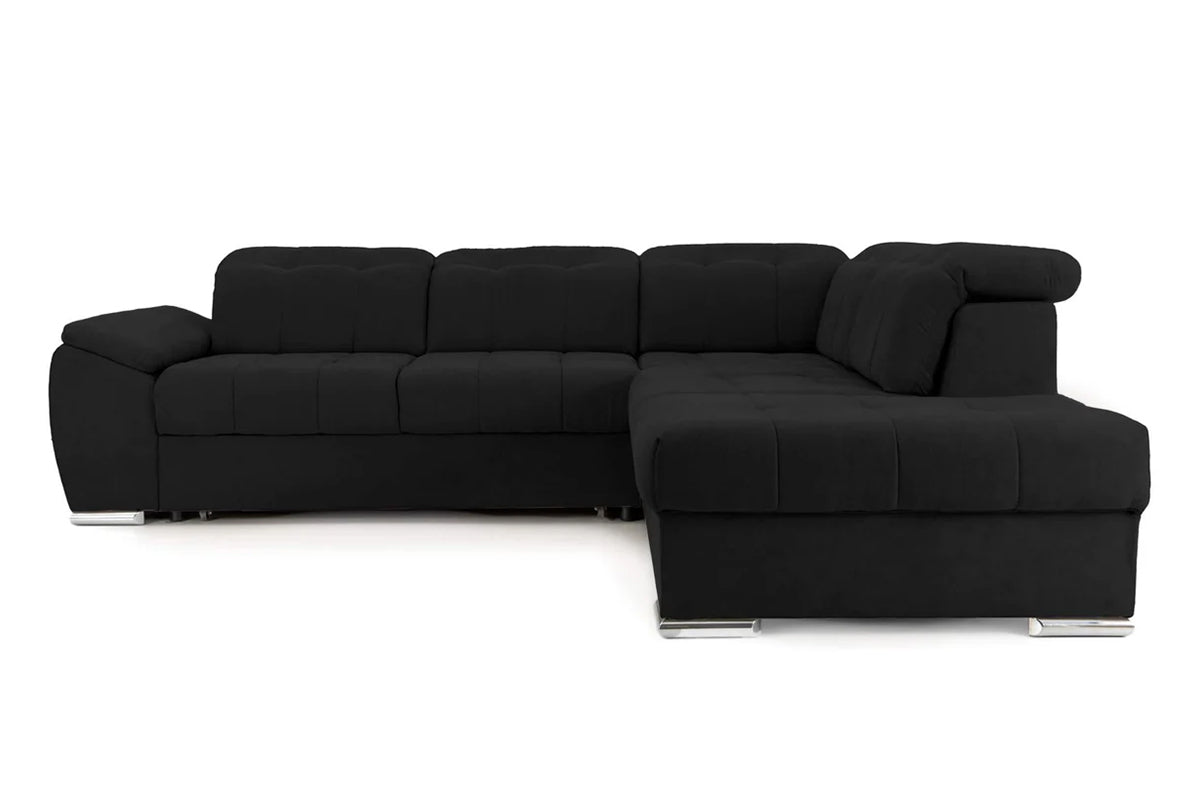 Colțar Extensibil ENZO, cu tetiere, variante stânga/dreapta, 255x220x100 cm Negru-Enjoy Dreapta Prestige Home