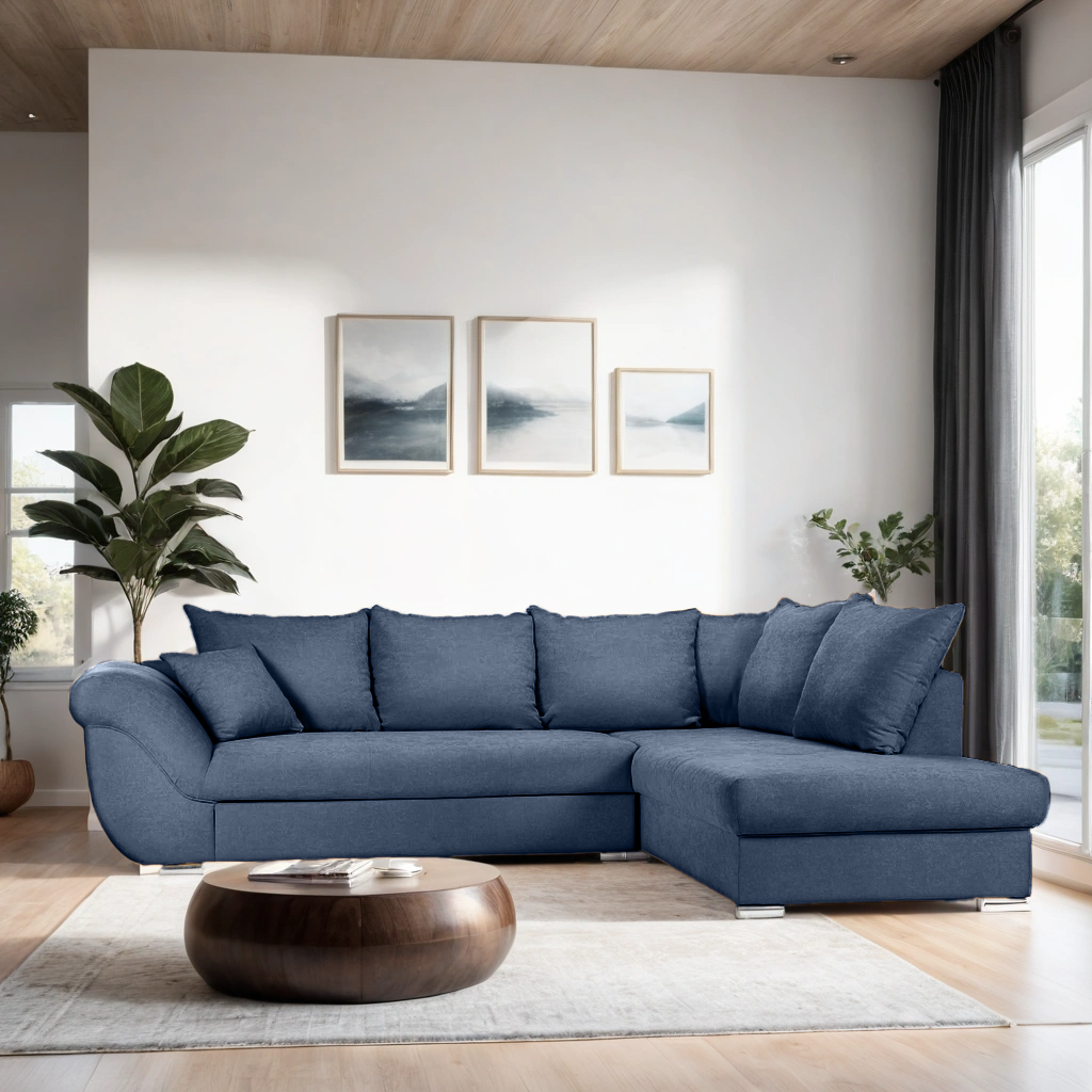 Colțar Extensibil SANTOS, variante stânga/dreapta, 295x215x80 cm, Prestigehome.ro, #color_Albastru-inchis-enjoy