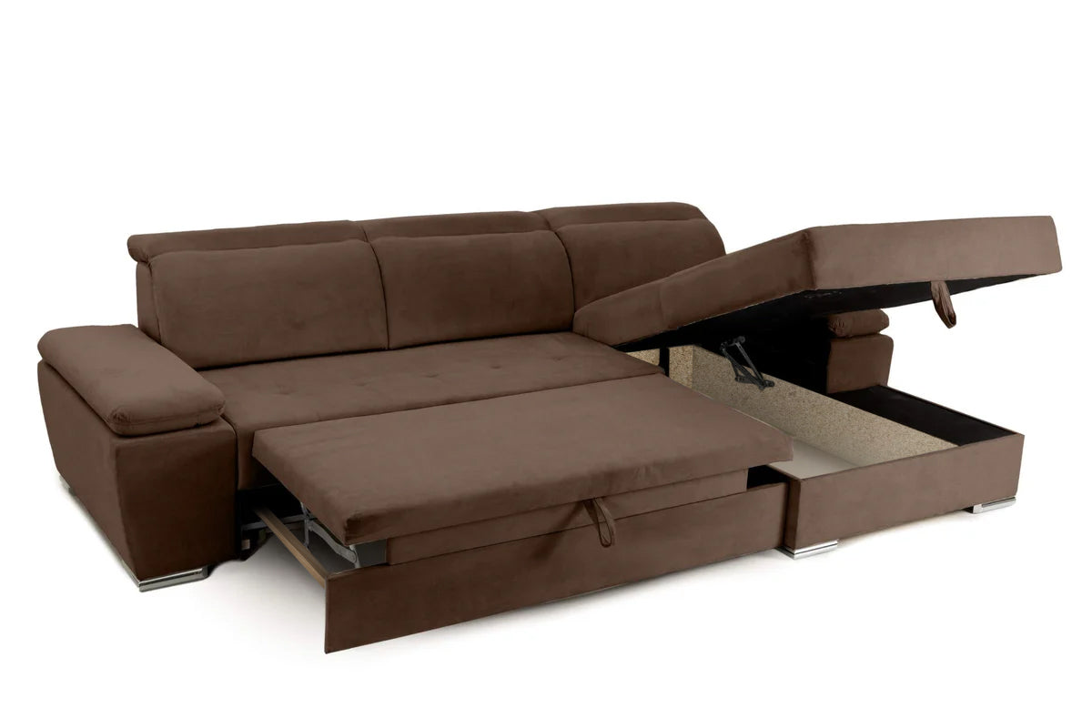 Colțar Extensibil TRENDY, cu ladă de depozitare, cu tetiere reglabile, variante stânga/dreapta 295x170x105 cm Prestige Home