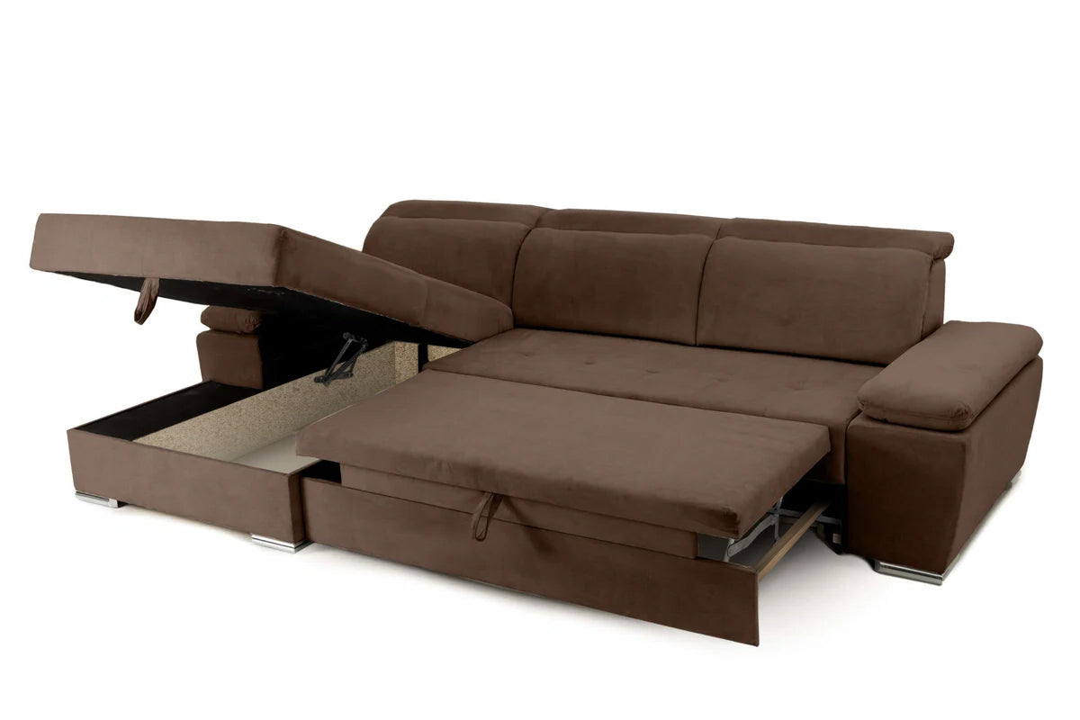 Colțar Extensibil TRENDY, cu ladă de depozitare, cu tetiere reglabile, variante stânga/dreapta 295x170x105 cm Prestige Home