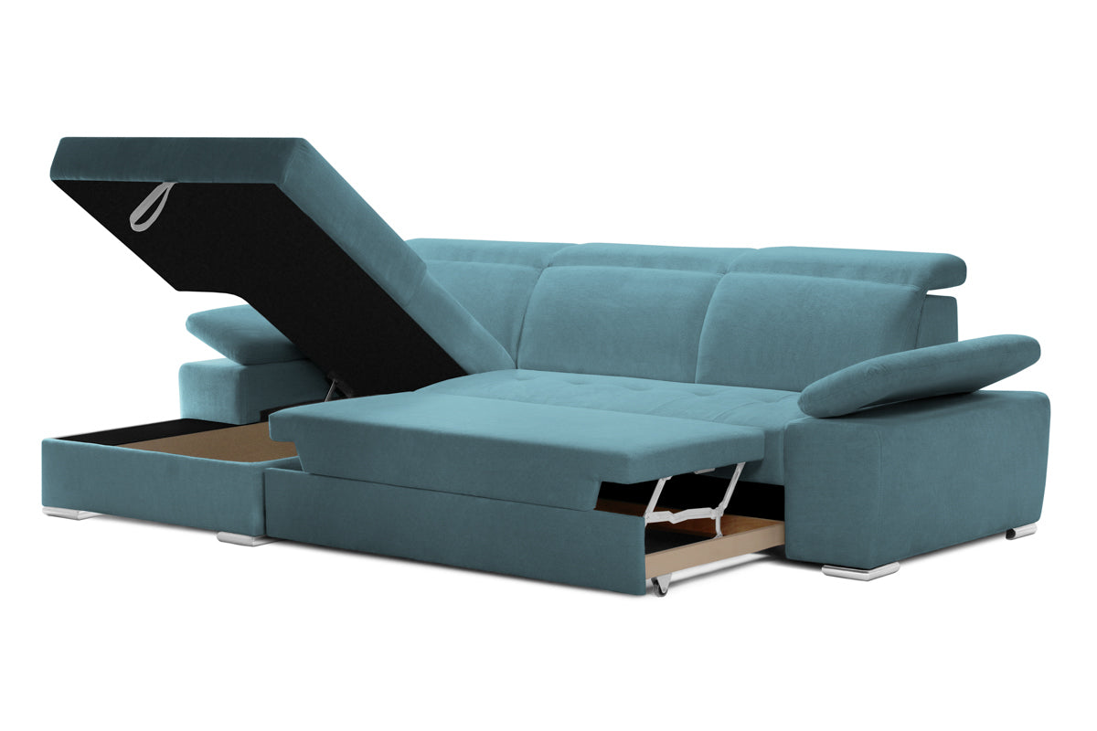 Colțar Extensibil TRENDY, cu ladă de depozitare, cu tetiere reglabile, variante stânga/dreapta 295x170x105 cm Prestige Home