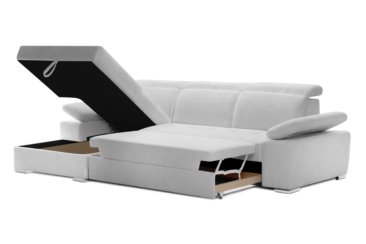 Colțar Extensibil TRENDY, cu ladă de depozitare, cu tetiere reglabile, variante stânga/dreapta 295x170x105 cm Prestige Home