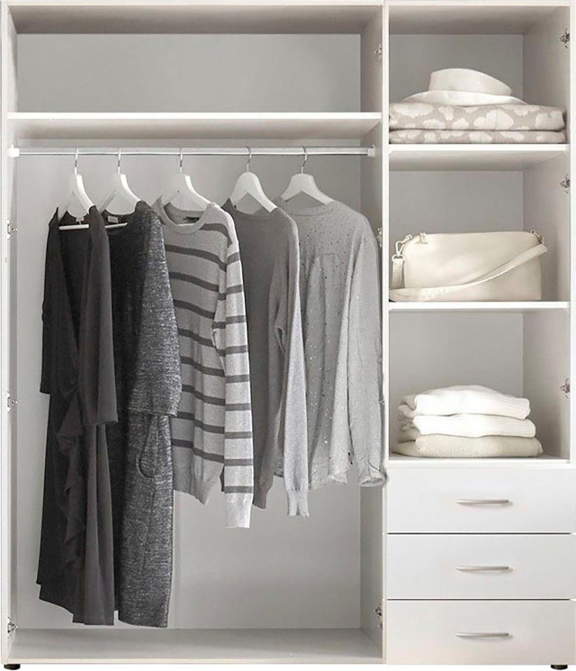 Dulap adancime mica Harry, 150x176 cm, alb, 3 uși rotative, 3 sertare, PAL melaminat Arboteca