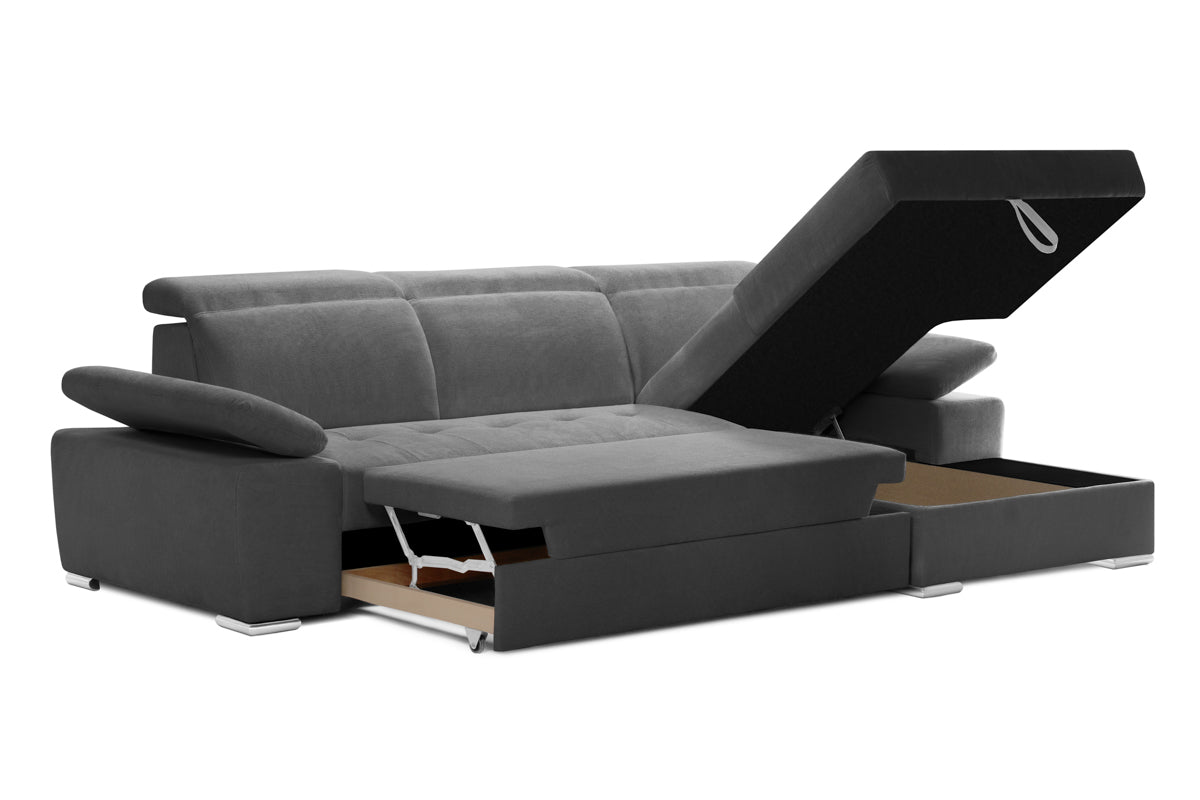 Colțar Extensibil TRENDY, cu ladă de depozitare, cu tetiere reglabile, variante stânga/dreapta 295x170x105 cm Prestige Home
