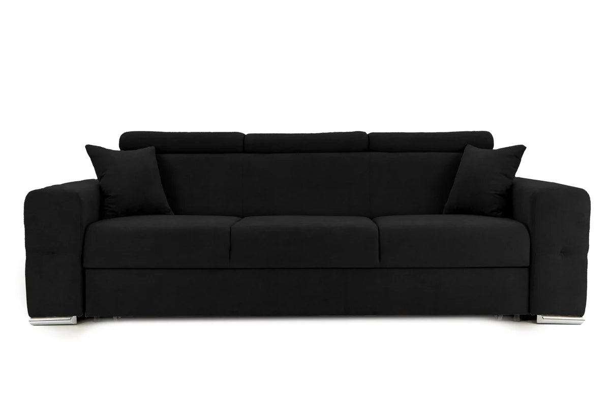 Canapea Extensibilă 3 locuri BELLAGIO, cu tetiere reglabile, 242x95x99 cm Negru-Enjoy Prestige Home