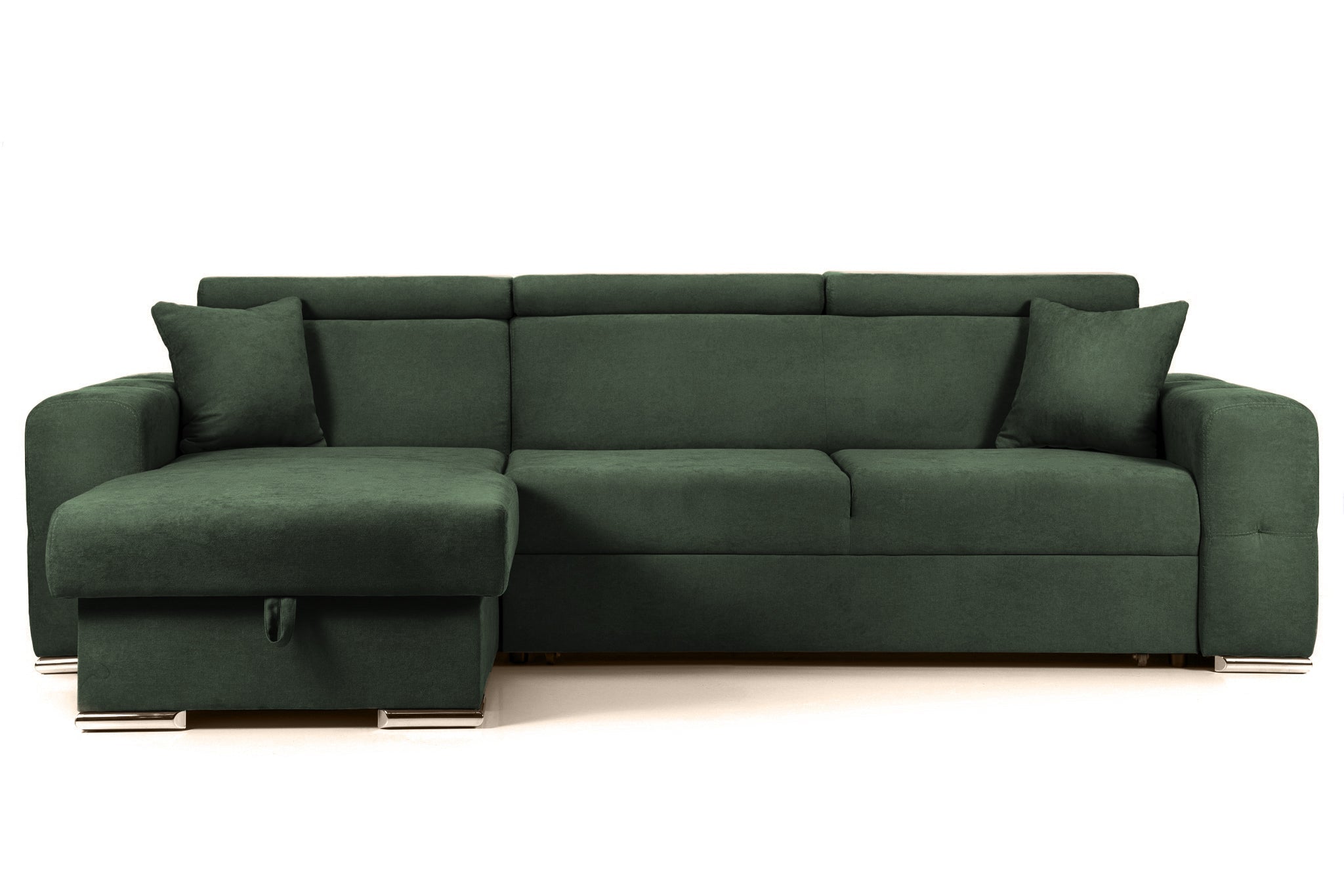 Colțar Extensibil BELLAGIO, șezlong interschimbabil, cu ladă de depozitare, cu tetiere reglabile, 280x170x100 cm Verde-Enjoy Stanga Prestige Home