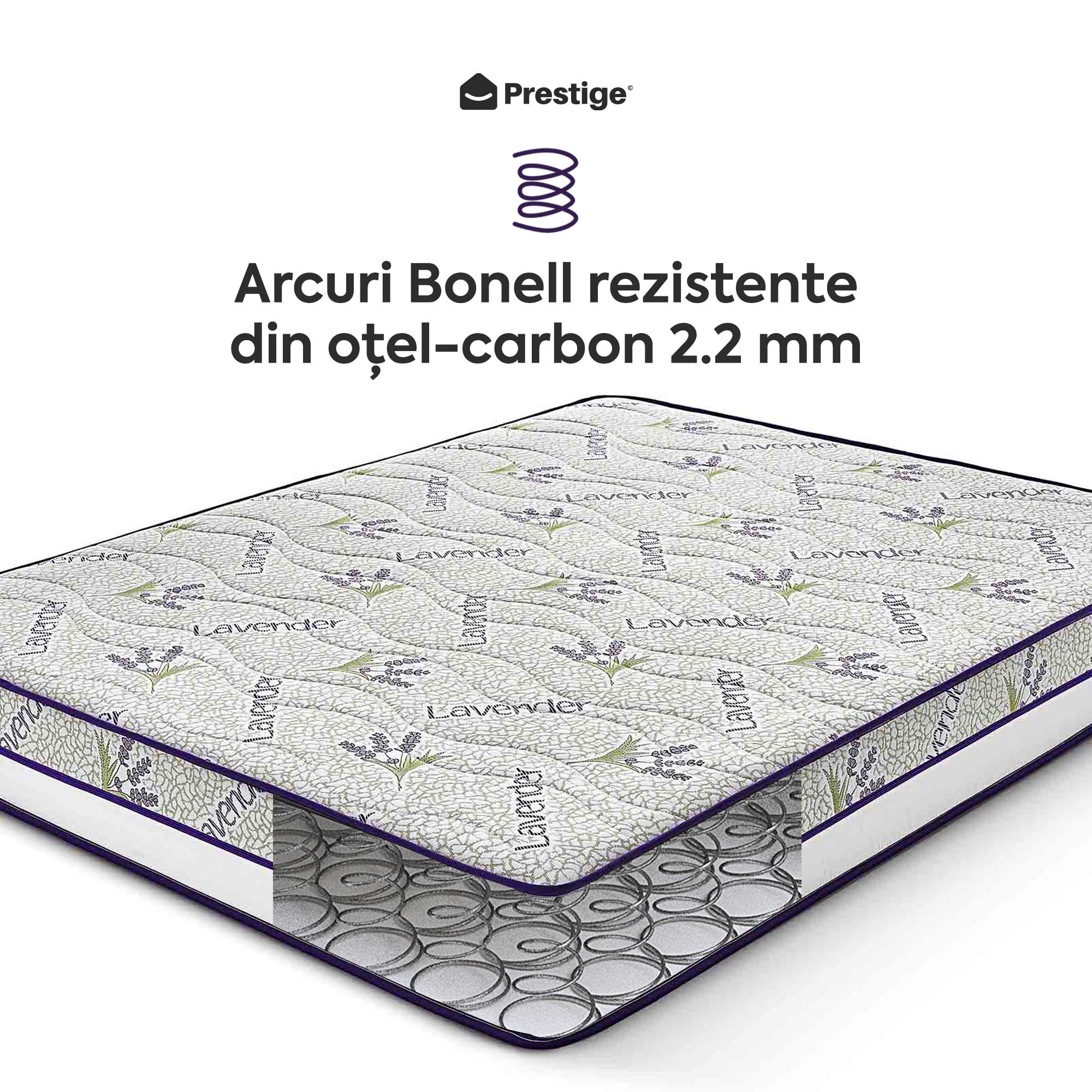 Saltea LAVENDER AIR HYGENE THERAPY,  husă detașabilă, superortopedică, cu spumă poliuretanică și arcuri, Grosime 25 cm