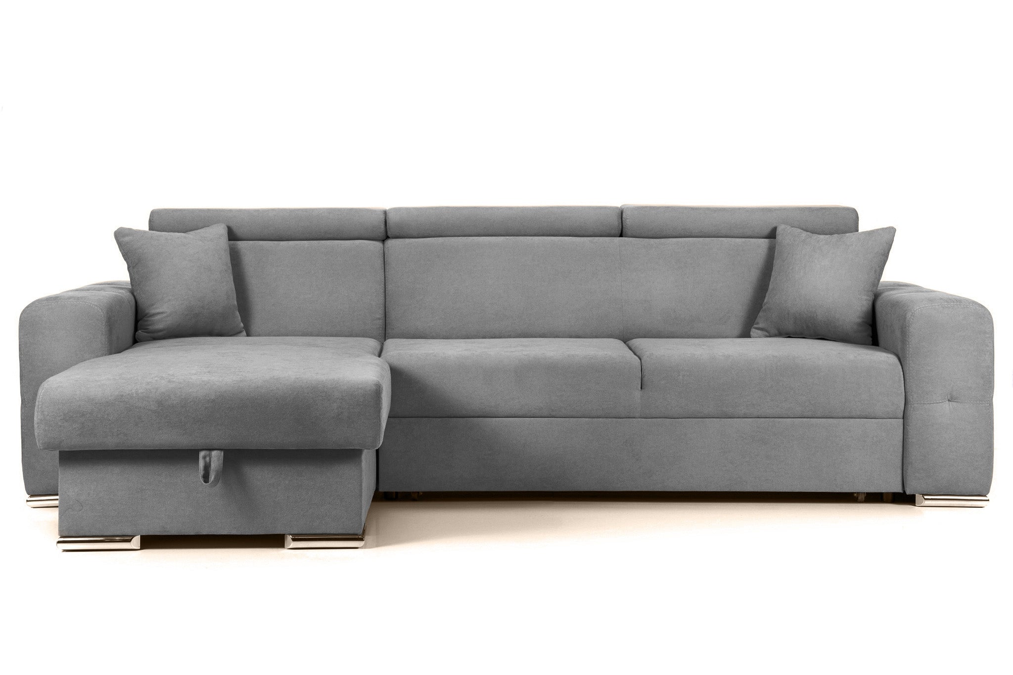 Colțar Extensibil BELLAGIO, șezlong interschimbabil, cu ladă de depozitare, cu tetiere reglabile, 280x170x100 cm Gri-Deschis-Enjoy Stanga Prestige Home