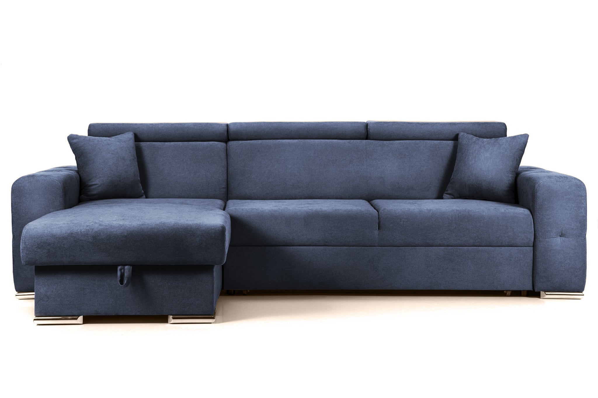 Colțar Extensibil BELLAGIO, șezlong interschimbabil, cu ladă de depozitare, cu tetiere reglabile, 280x170x100 cm Albastru-Inchis-Enjoy Stanga Prestige Home