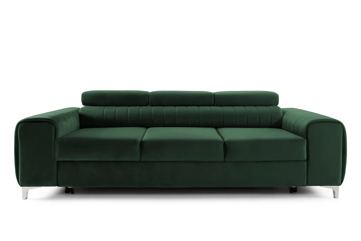Canapea Extensibilă 3 locuri TIME, cu tetiere reglabile, cu suport lombar, 255x97x94 cm #color_Verde-Padure-Velluto