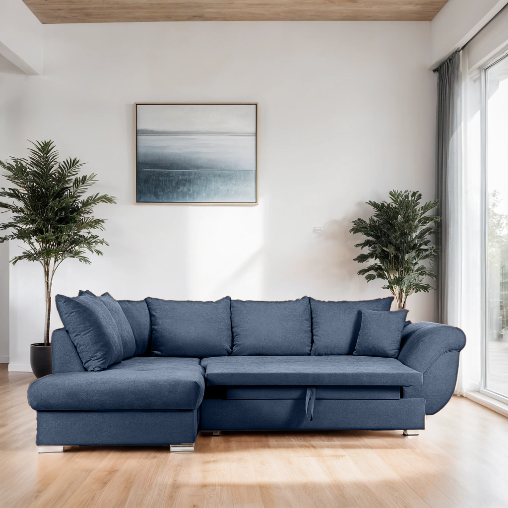 Colțar Extensibil SANTOS, variante stânga/dreapta, 295x215x80 cm, Prestigehome.ro, #color_Albastru-inchis-enjoy