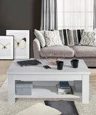 Măsuță de cafea reglabilă pe inaltime FORTE, alb lucios, cu raft, 110×65 cm Arboteca